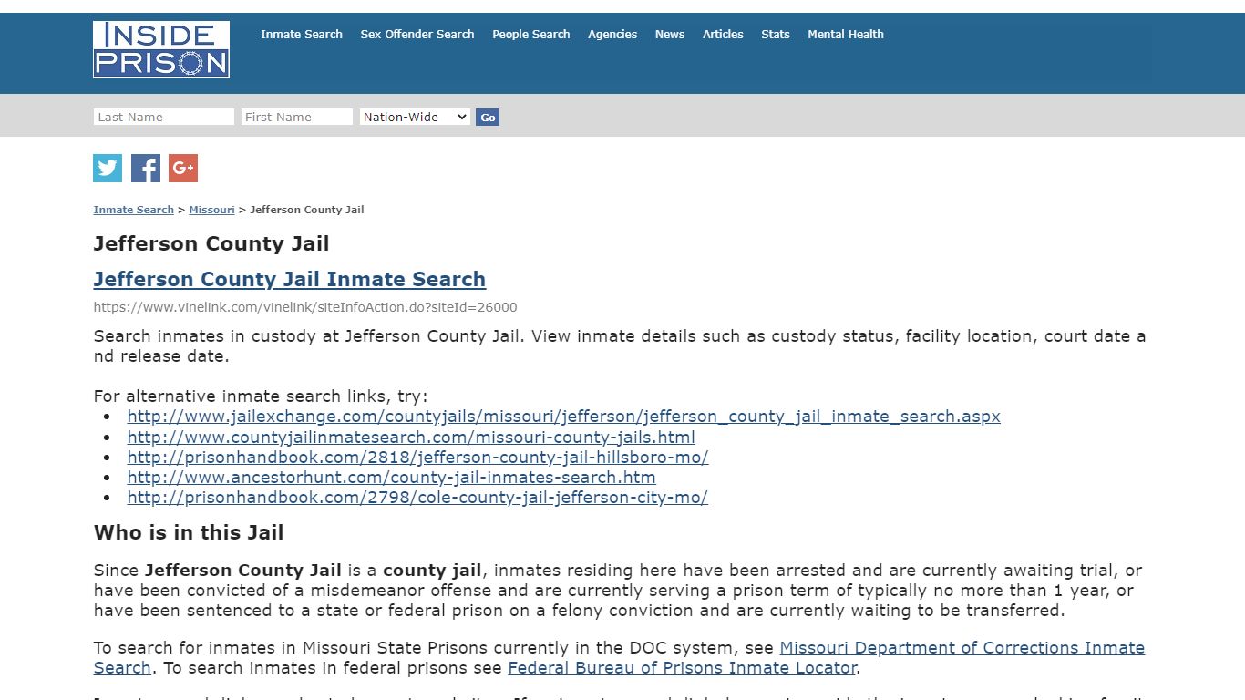 Jefferson County Jail - Missouri - Inmate Search - Inside Prison