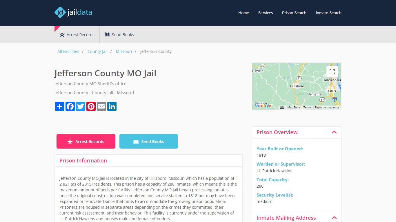 Jefferson County MO Jail Inmate Search and Prisoner Info - Hillsboro, MO